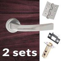 Two Pack Crystal Forme Designer Lever on Contempo Round Rose - Satin Chrome Handle