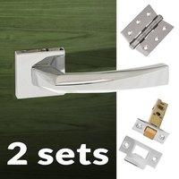 Two Pack Crystal Forme Designer Lever on Minimal Square Rose - Polished Chrome Handle