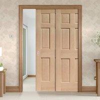 Twin Telescopic Pocket Colonial 6P Oak Veneer Door - No Raised Mould