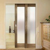 twin telescopic pocket porto glazed walnut veneer doors frosted glass  ...