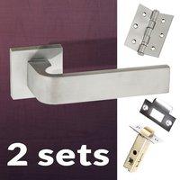 Two Pack Monza Forme Designer Lever on Minimal Square Rose - Satin Chrome Handle