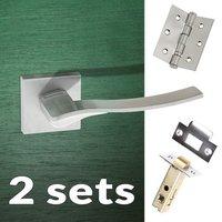 Two Pack Olimpia Forme Designer Lever on Minimal Square Rose - Satin Chrome Handle