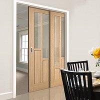 Twin Telescopic Pocket Coventry Contemporary Oak Veneer Doors - Clear Glass