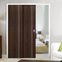 Twin Telescopic Pocket Sierra Walnut Veneer Doors - PreFinished