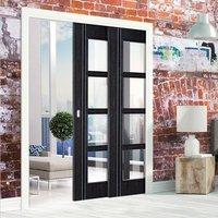 Twin Telescopic Pocket Ash Grey Zanzibar Doors - Clear Glass - Prefinished