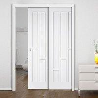 Twin Telescopic Pocket Coventry Style White Primed Panel Doors