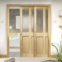 Twin Telescopic Pocket Victorian 2P & 2L Clear Pine Door - Campion Clear Etch Glass