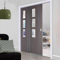 twin telescopic pocket chocolate grey alcaraz doors clear glass prefin ...