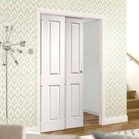 Twin Telescopic Pocket Victorian 4P Door - Grained Surfaces - Primed