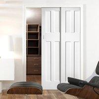 Twin Telescopic Pocket DX60\'s Style White Primed Panel Doors