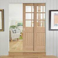 twin telescopic pocket suffolk 6l oak veneer door bevelled clear glass