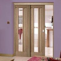 Twin Telescopic Pocket Kilburn 1L Oak Veneer Doors - Clear Glass