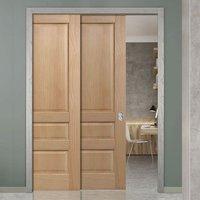 Twin Telescopic Pocket Contemporary Oak Veneered Doors - Prefinished