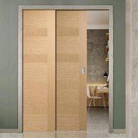 Twin Telescopic Pocket Oak Monaco Oak Veneer Doors - Prefinished