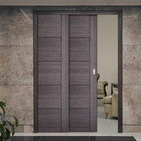 twin telescopic pocket vancouver ash grey doors prefinished