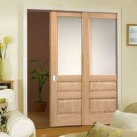 Twin Telescopic Pocket Contemporary 1P - 2P Oak Veneered Doors - Frosted Glass - Prefinished