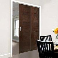 twin telescopic pocket monaco walnut veneer doors prefinished