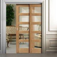 twin telescopic pocket contemporary 5l oak veneered doors clear glass  ...