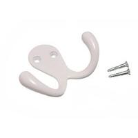 Twin Hat and Robe Coat Hanger Clothes Hook Metal White + Screws ( pack of 24 )