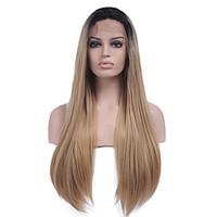 Two Tone Ombre Synthetic Hair Fiber Wigs Long Straight Hair Black Root Heat Resistant Synthetic Lace Front Wig For Fashion Woman