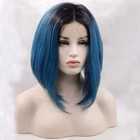 Two Tone Ombre T1B/Blue Color Synthetic Bob Wig Black Root Heat Resistant Synthetic Lace Front Wigs For Fashion Woman
