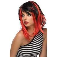 Two Tone Streak Wig - Black and Red