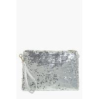 Two Way Sequin Clutch - silver