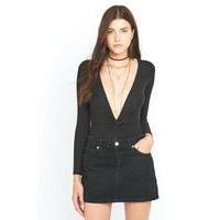 twist front long sleeve black bodysuit black