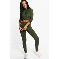 Twisted Crop Legging Set - khaki