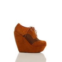 Two Tone Suedette Wedge Brogue Boots