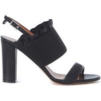 twin set twinset black leather sandla with rouches womens sandals in b ...
