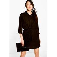 Twist Front Sleeveless Shirt Dress - black