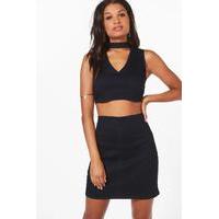 Two Part Denim Choker Dress - indigo