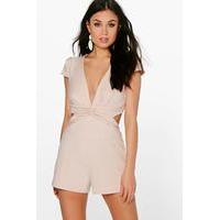 Twist Front Cut Out Back Playsuit - stone