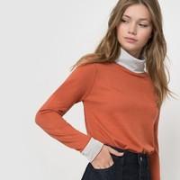 Two-Tone Cowl Neck Jumper in Wool Blend