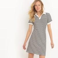 Two-Tone Striped Dress with Polo Collar