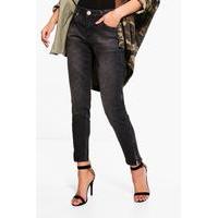 Twisted Zip Seam Mid Rise Skinny Jeans - black