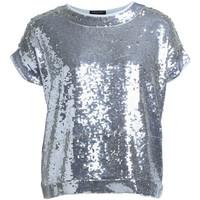 twin set twin set silver sequins sweater womens blouse in silver