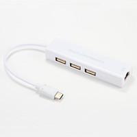 Type C Hub to Multiple 3 USB Converter with Ethernet Network LAN Adapter for MacBook 12 Chromebook PC Laptop