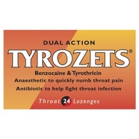 Tyrozets Dual Action 24 Throat Lozenges