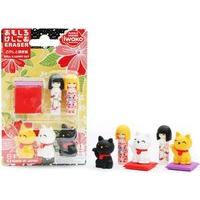 Ty Iwako Eraserz Kokeshi Doll And Lucky Cat Set - Ty Iwako Eraserz - Kokeshi