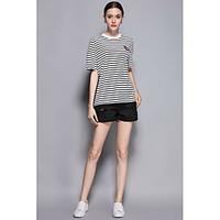 TYZEE Women\'s Going out Casual/Daily Street chic Spring Summer T-shirt Pant SuitsStriped Round Neck Short Sleeve Micro-elastic