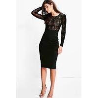 Tyra Crochet & Mesh Bodycon Dress - black