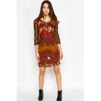 tye dye print lace sleeve dress