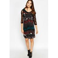 Tye Dye Print Lace Sleeve Dress