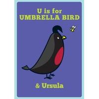 u is for umbrella bird personalised card