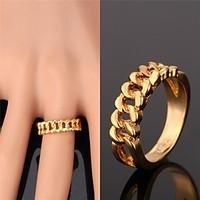 U7 Simple Hollow Ring Cuban Link Chain Shaped 18K Real Gold Plated Big Ring Fancy Fashion Jewelry Unisex High Quality