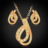 U7 Heart Pendant Necklace Stud Earrings Cute 18K Real Gold Plated Crystal Elegant Fashion Jewelry Set