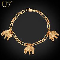 U7 Women\'s Figaro Chain Bracelet 18K Real Gold Plated Fashion Jewelry Gifts Cute Elephants Charm Bracelet