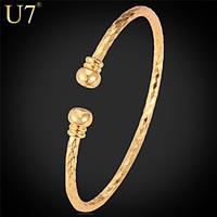 U7 Unisex Gold Torque Bangle for Women Men Jewelry Platinum Plated 18K Gold Plated Simple Style Cuff Bracelet